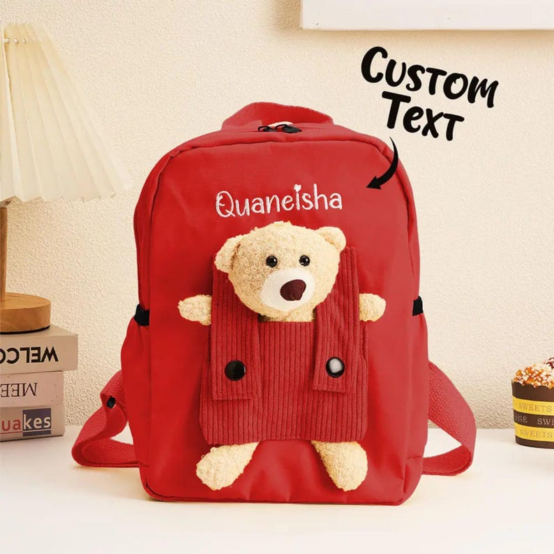 Personalized Plush Teddy Bear Backpack — Custom Name Embroidery