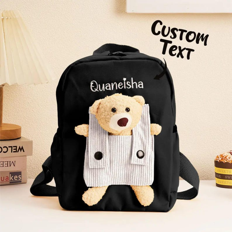Personalized Plush Teddy Bear Backpack — Custom Name Embroidery