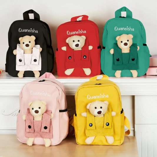 Personalized Plush Teddy Bear Backpack — Custom Name Embroidery